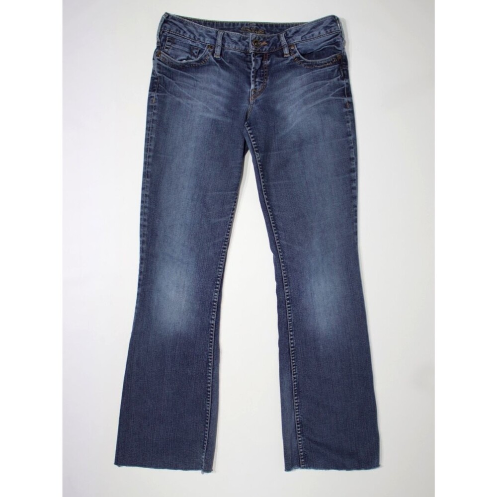 Silver Low Rise Bootcut Jeans Raw Hem Dark Wash Women Size 28 (J4)